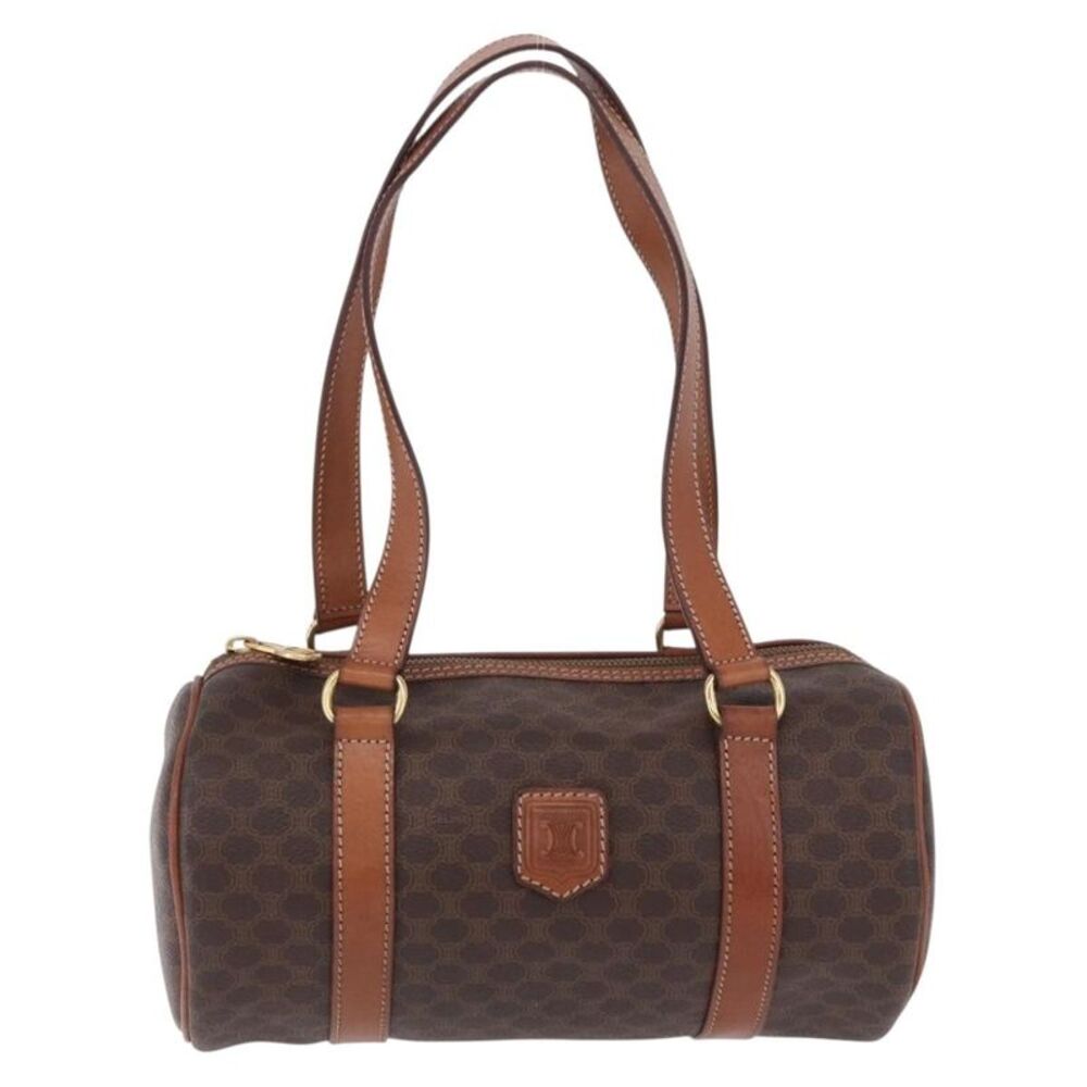 Celine Vintage Barrel Macadam Canvas & Leather Brown Pvc Handbag